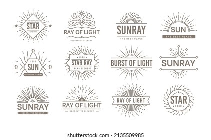 Logo. Line Minimalistic Emblems Set With Geometric Outline Sun Rays. Vector Vintage Logos