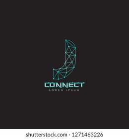 logo line network j letter lowercase with gradient blue and white can be use for slogan , company business name - vector
