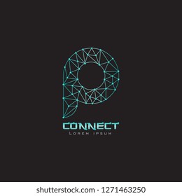 logo line network p letter lowercase with gradient blue and white can be use for slogan , company business name - vector