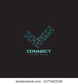 logo line network v letter lowercase with gradient blue and white can be use for slogan , company business name - vector