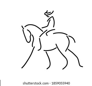 Logo line rider and horse in style working equitation