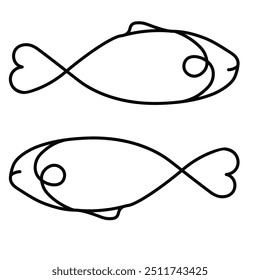 Logo line stroke double fish. Vector Stock Illustration. Isolated on white background. 