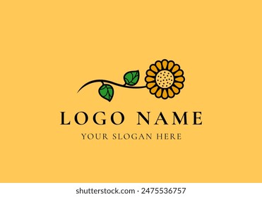 logo de la línea de la rama de girasol. Logo floral, botánico, línea de dibujos animados. Archivo editable