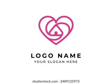 Logo Line Swirly Home and Love, Bienes raíces, Construcción y amor logo design identity. Archivo editable