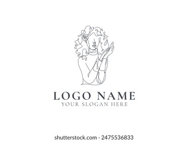 logo line women faceless with curly hair. Logo women, lineart, beauty, editable file