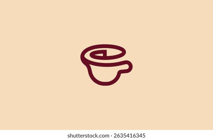 Logo Linear aesthetic coffee cup and rose flower. Romantic coffee shop, cafee and eatery concept.