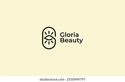 Logo Linear Letter G with close eye in vintage line. Old boho concept.
