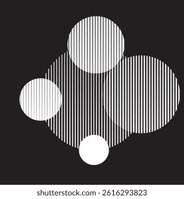  Logo with lines, circles, ovals .Modern art design .Black Vector stripes .Straight speed lines .Geometric shape. Wall art .