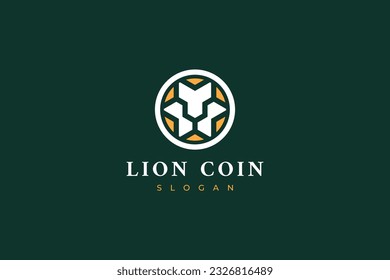 logo lion coin abstract circle gold