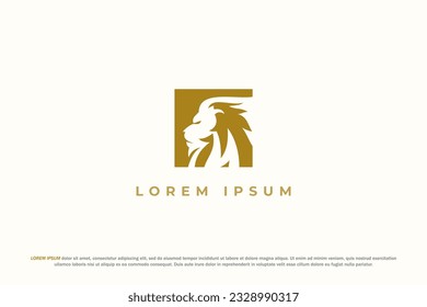 logo lion frame rectangle silhouette head animal wildlife jungle africa