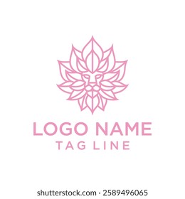 logo of a lion head with a lotus flower on top of its head. isolated on white background. can be used for spa, beauty logo