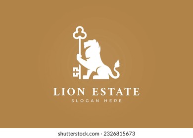 logo lion hold key house real estate security