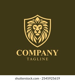 logo lion leaf golden shield premium combines the strength of a lion, the beauty of leaves, and the luxury of a golden shield, creating a symbol of prestige and elegance.