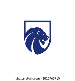 logo of a lion with long hair in the shape of a shield