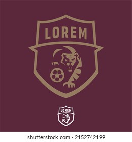 logo lion on shield. Sports Lions Team Football Soccer Futsal Logo Template Vector