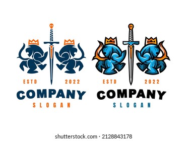 Logo Lion Sword Vector Illustration Template with Simple Elegant Design Good for Any Industry