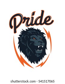 The logo of a lion, vintage lettering pride, emblem of the wild, aggressive king of animals, vector illustration.