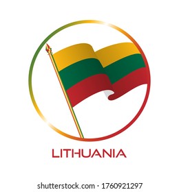 Logo de Lituania. Composición con bandera ondulante, círculo y asta de bandera para placa, etiqueta, pin, etc. vector Diseño EPS 10
