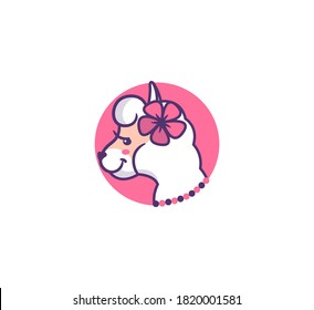The logo llama is with a flower and necklace. Cartoonish girl character is in the pink circle. Good for cloth designs, happy birthday cards, stickers, etc. This badge is a vector illustration