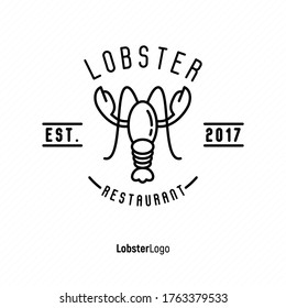 Logo with lobster for fish or seafood restaurant. Thin line vector illustration.