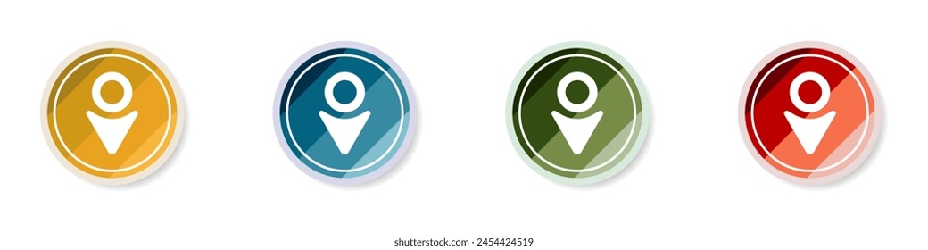 Logo location icon set. White label sign. Set of stylish round geolocation icons. Color logo place on the map vector. Vector illustration.