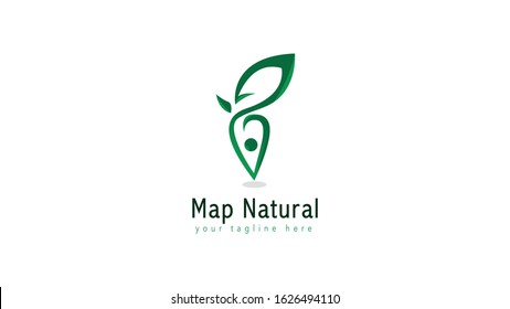 
logo location map of natural places, leaf-shaped and pin icon