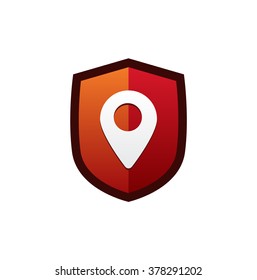Logo of location service on shield in flat style