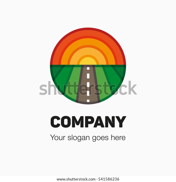 Logo for logistic company with the image of the
landscape in a circle. Illustration of a landscape with the sun and
the road in the circle