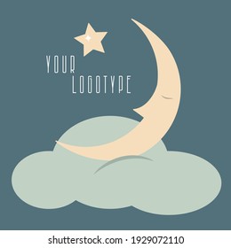 logo, logotype design, star and moon. Can be used for poster and banner, children's book illustration, postcard, gift card, print for t-shirt, sticker, label, logo kid's clothes vector