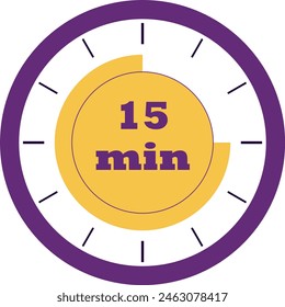 Logo, logotype, time, indication, stopwatch, clock, quarter, seconds, minutes, time indication, measuring, timing, time, purple, yellow, quarter