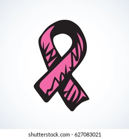 Logo loop rose color self-exploration chest or gynecological tumor diagnosis. Global world fund trophy cross bow tape lapel magnet medal label isolated on white. Hand drawn doodle graphic emblem
