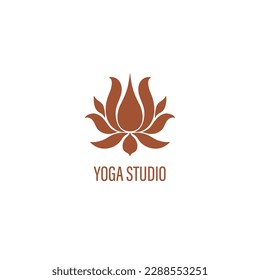 Logo lotus flower for the studio of yoga and spiritual practices. A icon of the open lotus symbolizing spirituality and harmony. Minimalistic style design. Vector illustration.