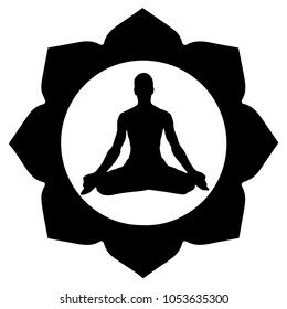 Logo of the lotus with a human silhouette. Inscription. Vector illustration.