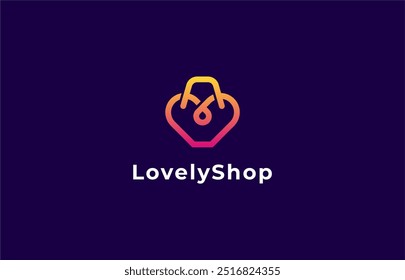 Logo Love and Shop, Shopping bag line concept. Ecommerce, retail, apps. Editable file