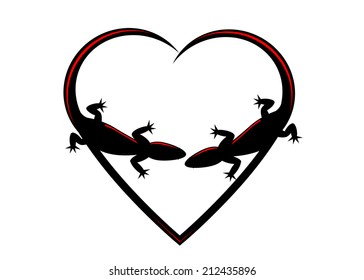 Logo love, two lizards and heart