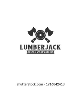 logo for lumberjack with saw on white background
