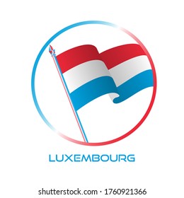 Logo of Luxembourg. Composition with waving flag, circle and flagpole for badge, label, pin, etc. vector Design EPS 10
