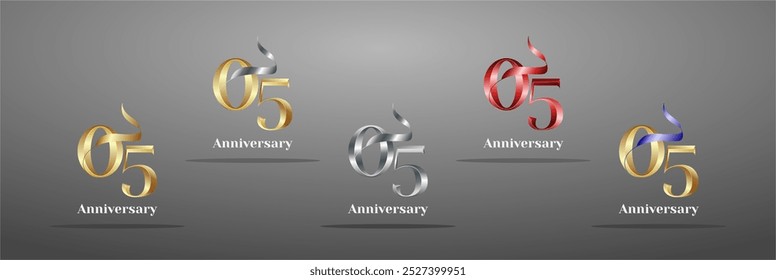 Logo Luxury 5th, 5th Elegant years happy anniversary, Creative design template for celebration, birthday, greeting and invitation. Gold color