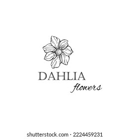 Logo of luxury dahlia flower black and white on white background. Hand drawn line 