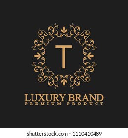 logo luxury with design element ornament, label, logo. made with golden luxury flower on ornament background