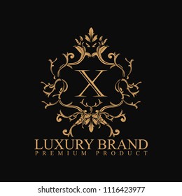 logo luxury with design element ornament, label, logo. made with golden luxury flower on ornament background