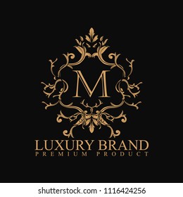 logo luxury with design element ornament, label, logo. made with golden luxury flower on ornament background