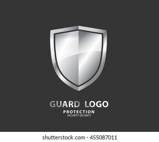 Logo Luxury Security Company. Vector Silver Shield For Protection, Illustration