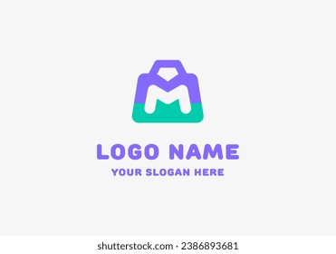 Logo M and Bag, Modern Colorful and Minimalsit Logo Design. Editable File