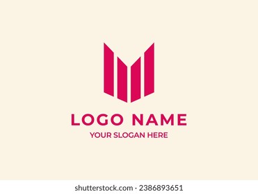 Logo M Building Line Arrow, Real estate Business Modern Minimalist Strong Logo Design. Editable file