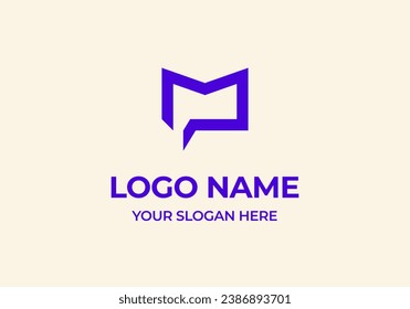 Logo M and Chat Communication, Typography Logo Chatting, Communication Technology, Modern and Minimalist. Editable file