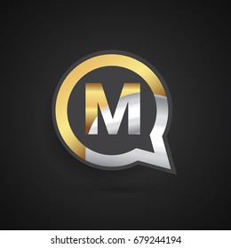 logo M letter gold and silver on circle chat icon. Elegant logo design for your application or company identity.