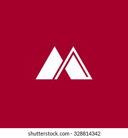 Logo M letter. Isolated on red background. Vector illustration, eps 8.