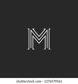 Logo M letter medieval with old serif. Old minimal style typography design element.