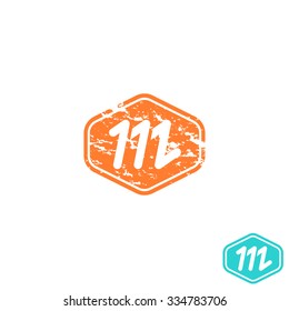 Logo M letter, mockup emblem effect shabby paper, design element orange sticker template